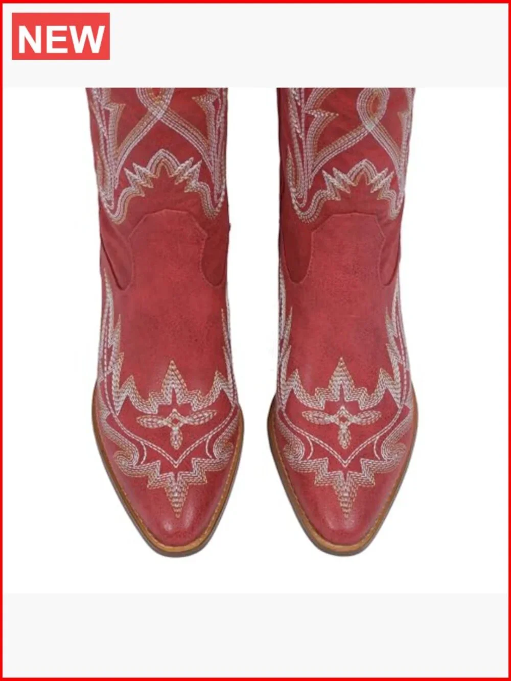 Thigh High Cowgirl Boots Embroidered Pointed Toe Chunky Heel Side Zip Over The